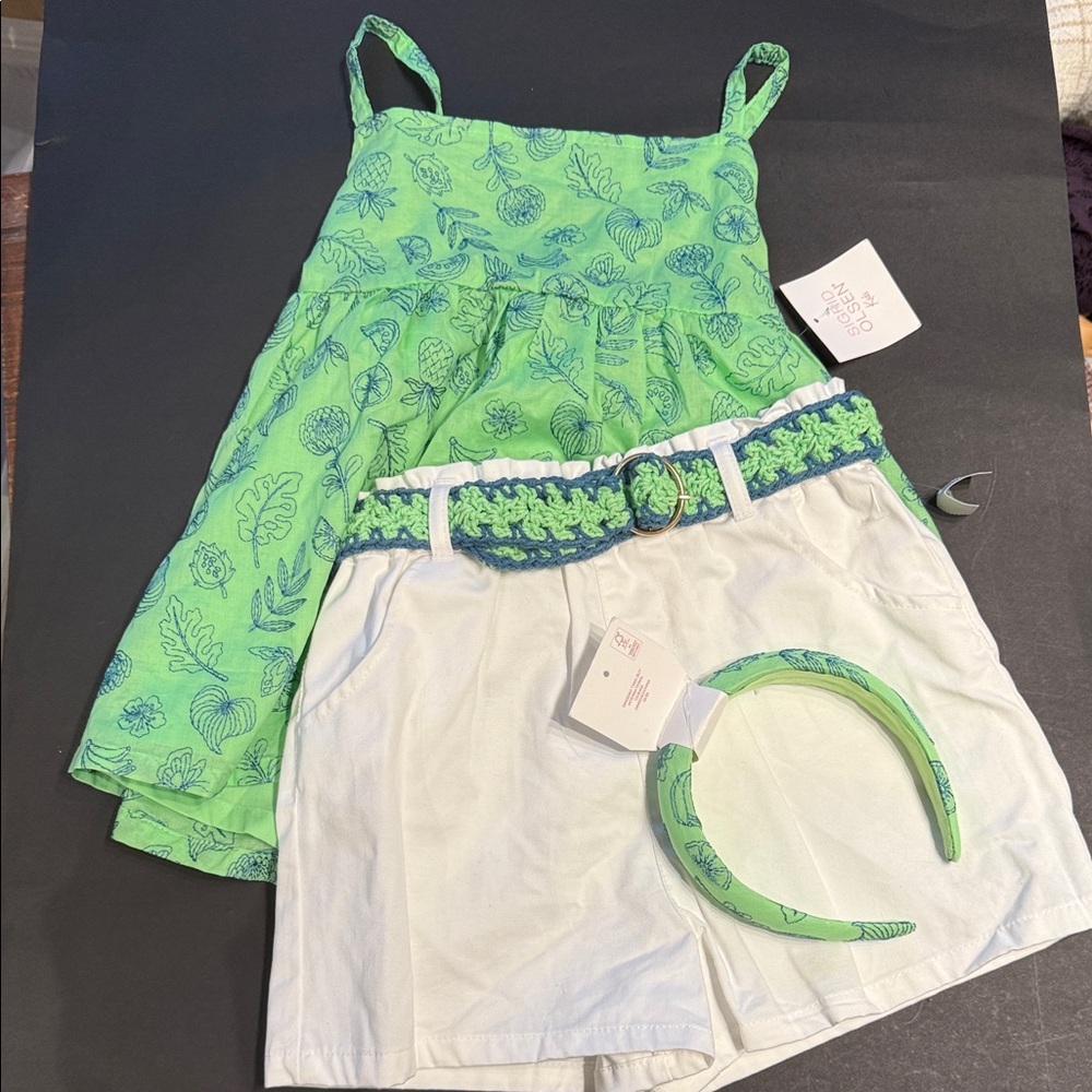 Sigrid Olsen Kids Girls 3 Piece Matching Outfit green / white NWT / FINAL PRICE